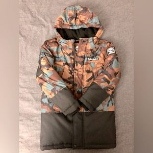 Timberland Camo Print Heavyweight Hooded Puffer Jacket size 5-6